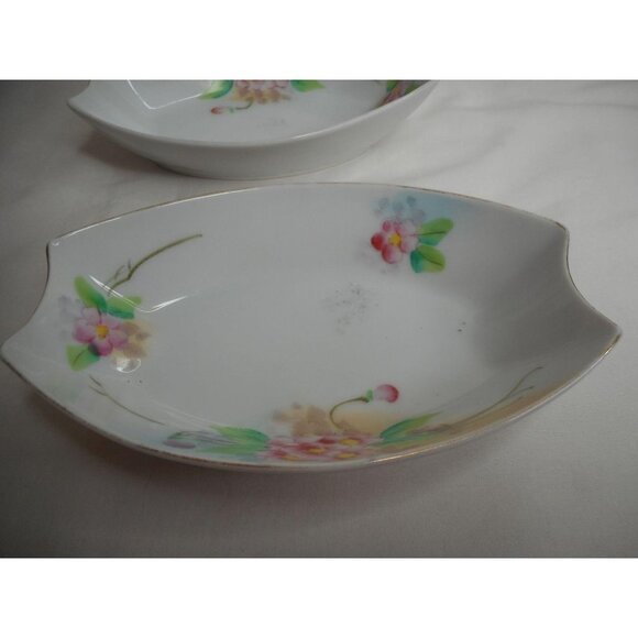 2 Vtg Meito China decorative Nappy Dishes Pink Floral Handpainted Trinket - Picture 4 of 5